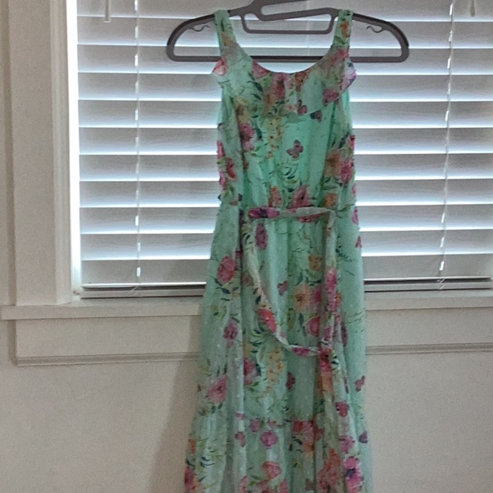Light green with pink orange yellow flower prints